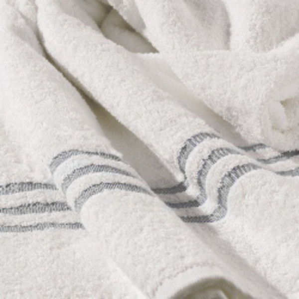 Leisure Bath Sheet, 350gsm, 100% cotton, White with 3 grey header bars, Chlorine Resistant, Spa, Wet Area, BC SoftWear